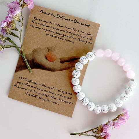 bracelet to relieve stress made with rose quartz and lava healing stones