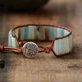 Amazonite Natural Stone Leather Wrap Bracelet Bracelets BeAdornedUK 
